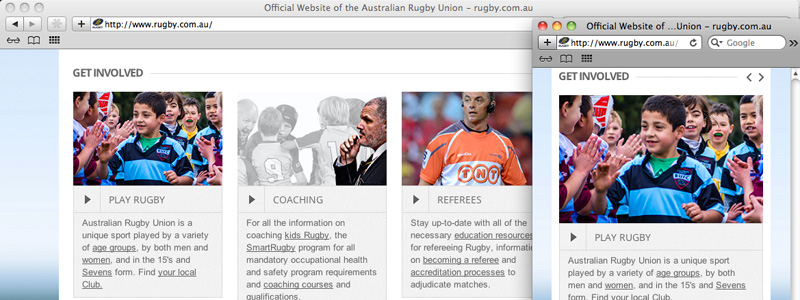 rugby.com.au collapses their slider content for easier reading