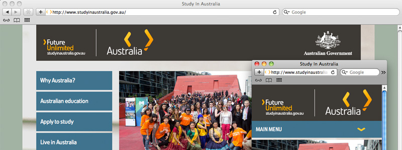 studyinaustralia.gov is consistent across different-sized screens