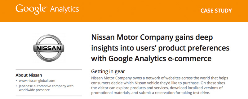 Google Analytics case study of Nissan Motor Company.