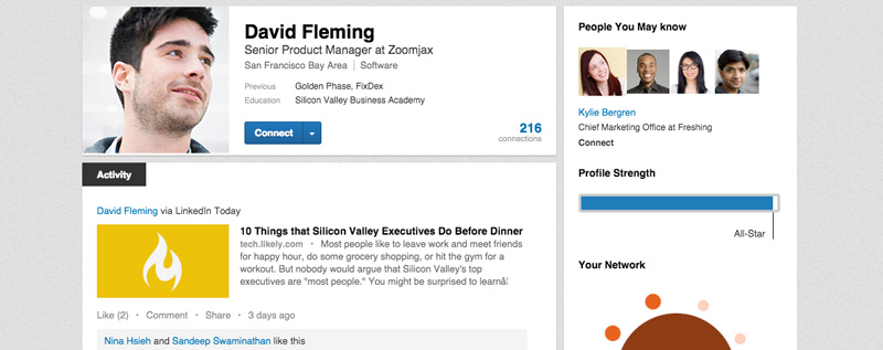 LinkedIn's new sample profile. Generate Leads with LinkedIn