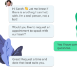 Mockup of a livechat conversation confirming if contact wants to book an appointment