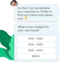 Mockup of a livechat conversation giving the contact options to personalise their experience